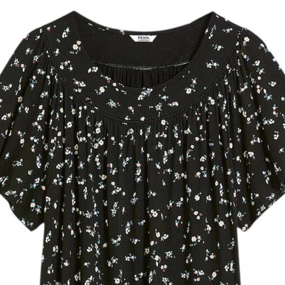 Penningtons, Short Flutter Sleeve Tunic With Trim Insert, 3X, Black - Picture 8 of 8